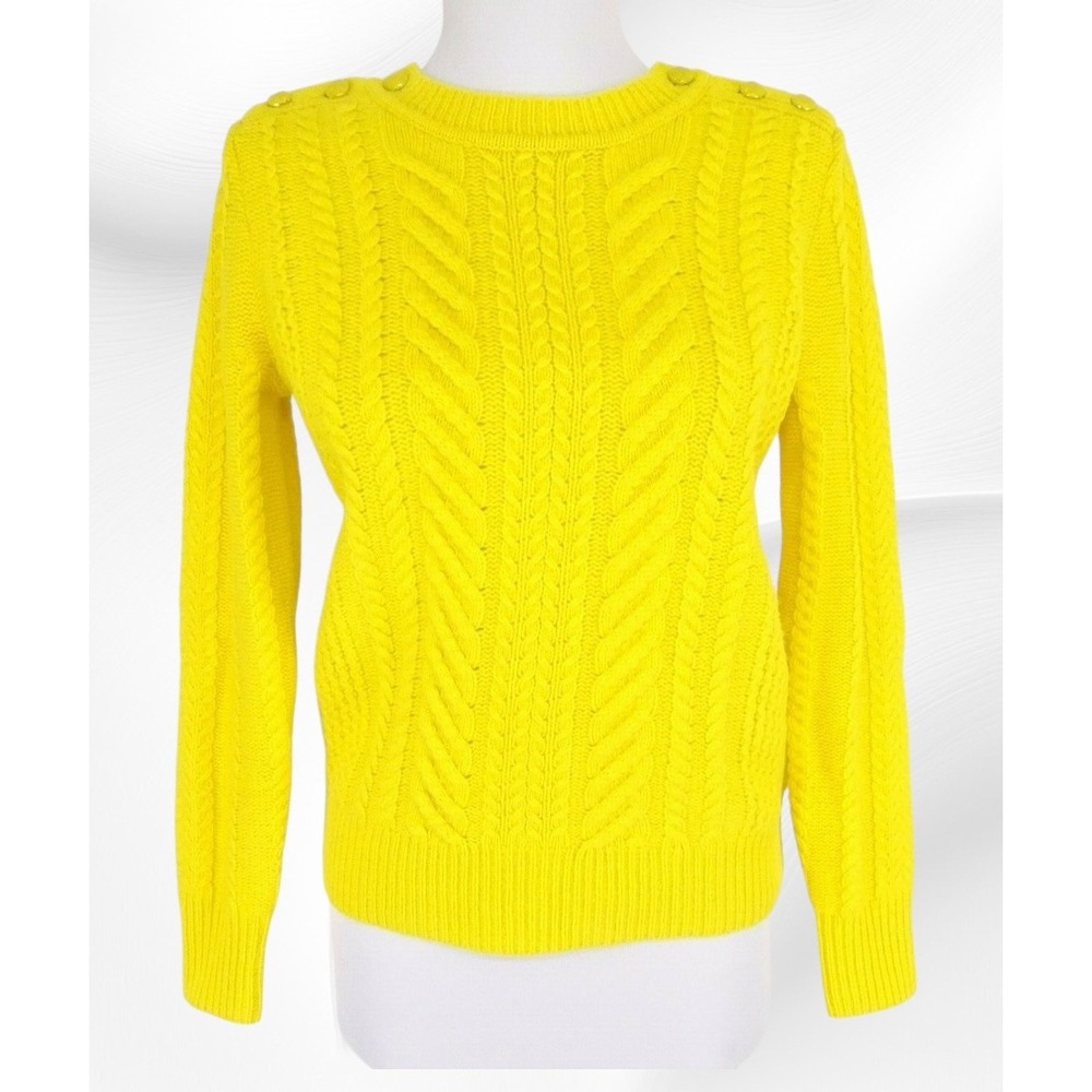 J. Crew XS Yellow Cable Knit Wool Blend Button Shoulder Sweater
